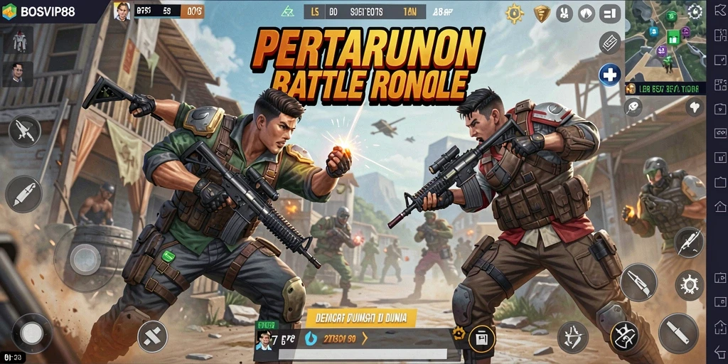 Tangkapan layar gameplay seru dari BOSVIP88 yang menunjukkan aksi pertarungan Battle Royale.