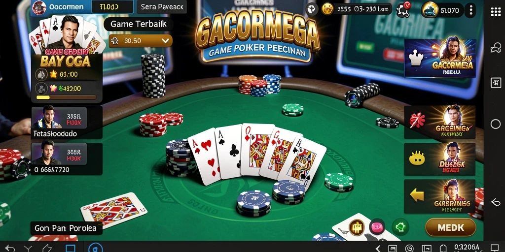 Screenshot GACORMEGA menampilkan gameplay seru poker.