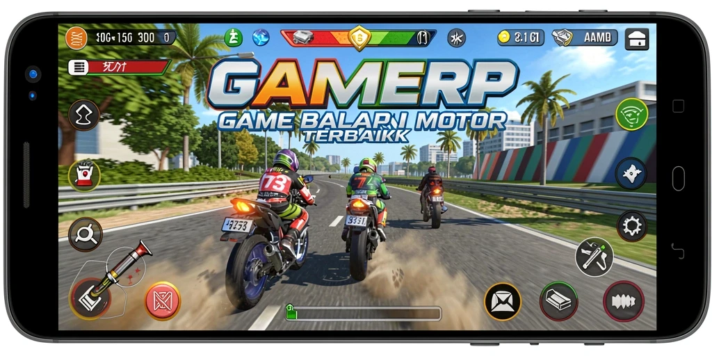 Tampilan luar biasa dari gameplay seru GAMERP dengan balapan motor yang mendebarkan.