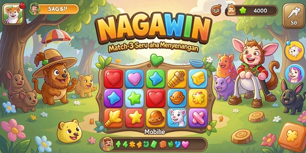 Tampilan gameplay seru dari NAGAWIN dengan tantangan Match-3.