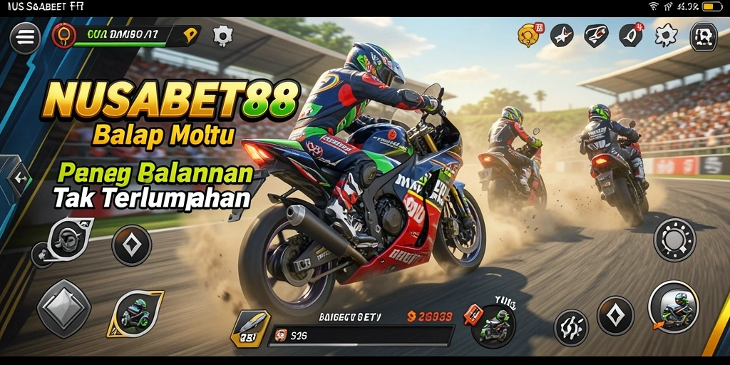 Screenshot NUSABET88 menunjukkan aksi balap motor yang mendebarkan.