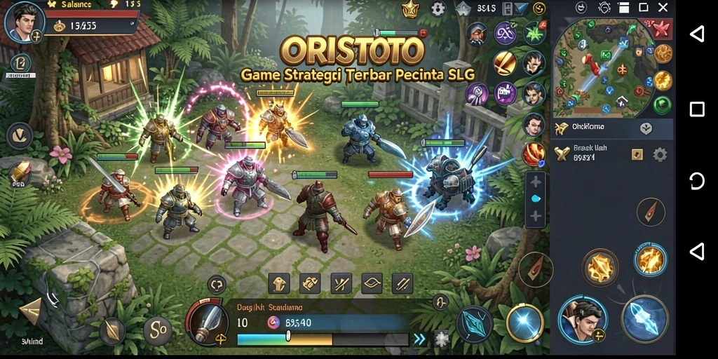 Tampilan gameplay menarik dalam ORISTOTO dengan strategi SLG yang mendalam.