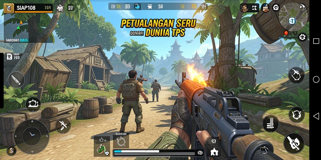 Screenshot menunjukkan aksi intens di game TPS SIAP108.